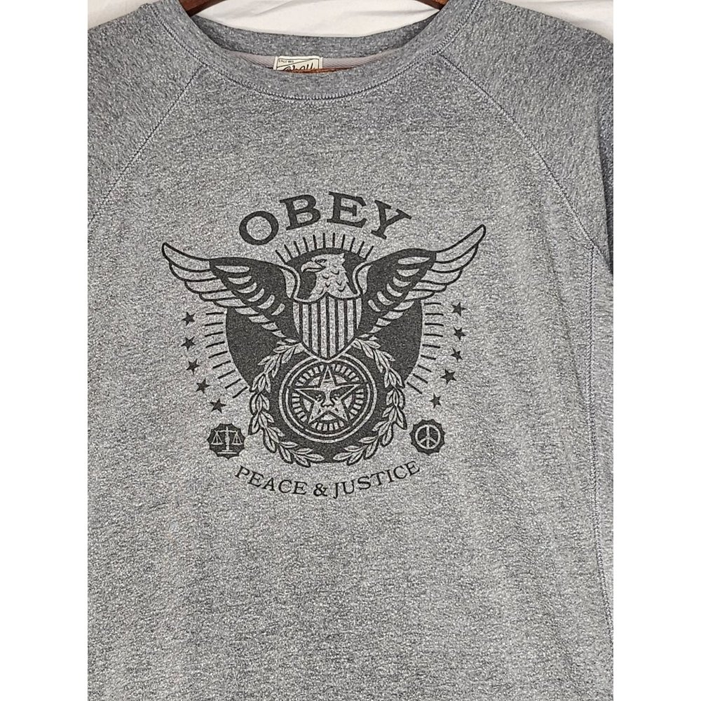 OBEY‎ SWEATER PEACE & JUSTICE TRIBLEND HEATHER GREY SIZE MED